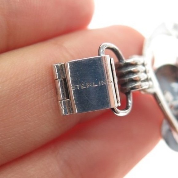 925 Sterling Silver Antique Art Deco Flower Blossom Oxidized Bracelet 7